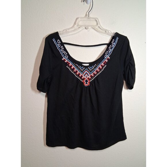 Daytrip Tops - Daytrip Blouse Beaded Boho Tribal Embellished Y2K Casual Black Size Medium